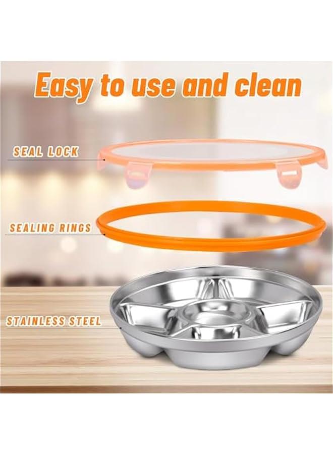 هوكور SupWolf 2 Pack Veggie Tray with Lid and Dip, Divided Serving Tray, Portable Divided Serving Platter, Stainless Steel 6 Compartments 10inch 60oz, Serving Platter for Party, Picnic, Entertaining - Image 3