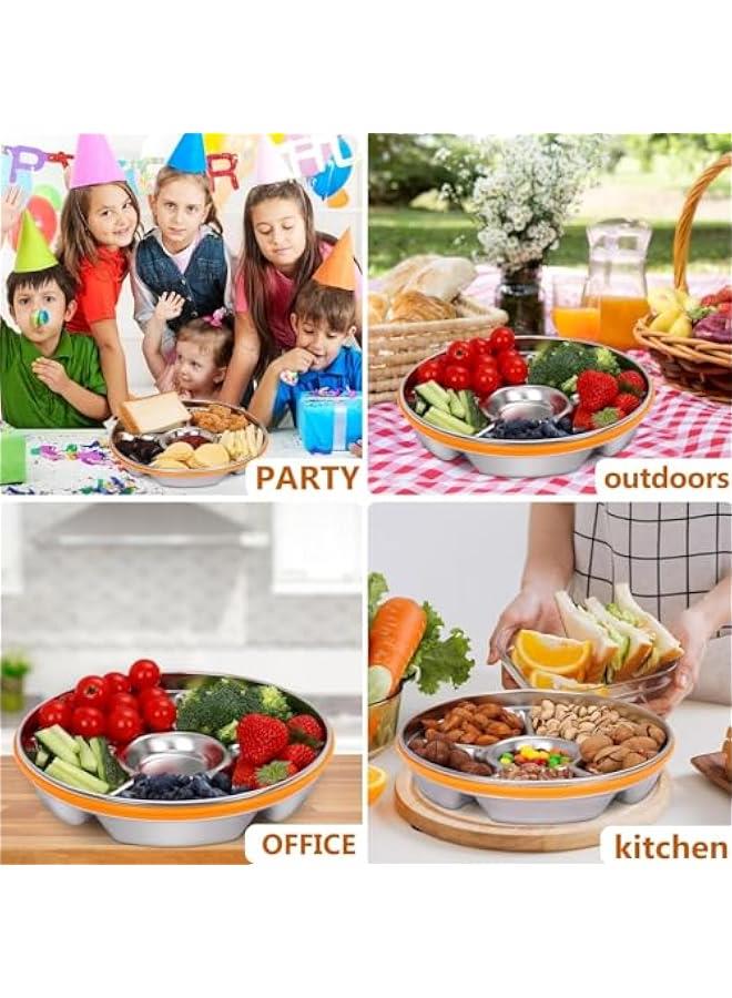 هوكور SupWolf 2 Pack Veggie Tray with Lid and Dip, Divided Serving Tray, Portable Divided Serving Platter, Stainless Steel 6 Compartments 10inch 60oz, Serving Platter for Party, Picnic, Entertaining - Image 5