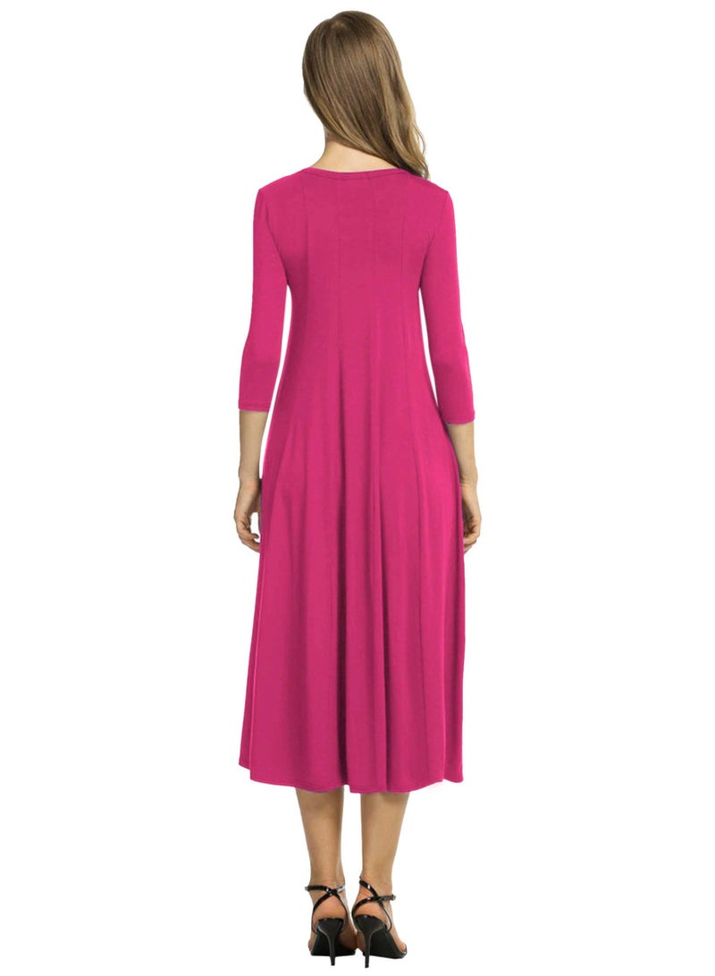 NIBEMINENT Women's 3/4 Sleeve A-line and Flare Midi Long Dress - Image 2