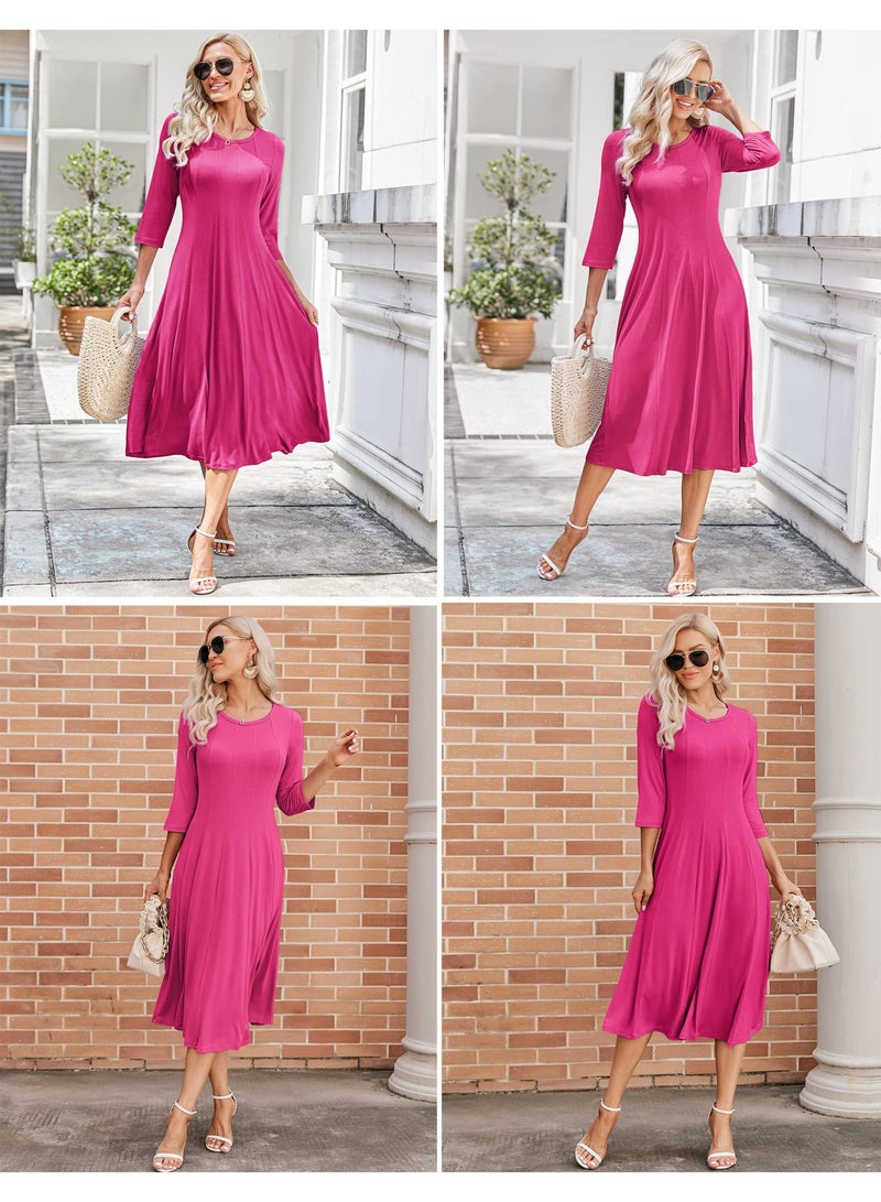 NIBEMINENT Women's 3/4 Sleeve A-line and Flare Midi Long Dress - Image 4