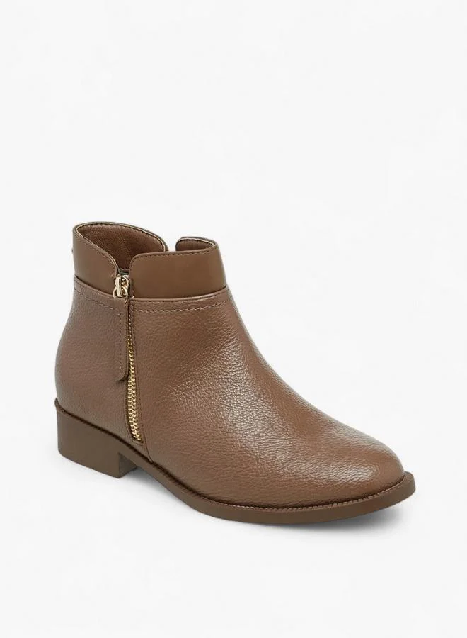 Flora Bella By Shoexpress Solid Ankle Boots with Zip Closure
