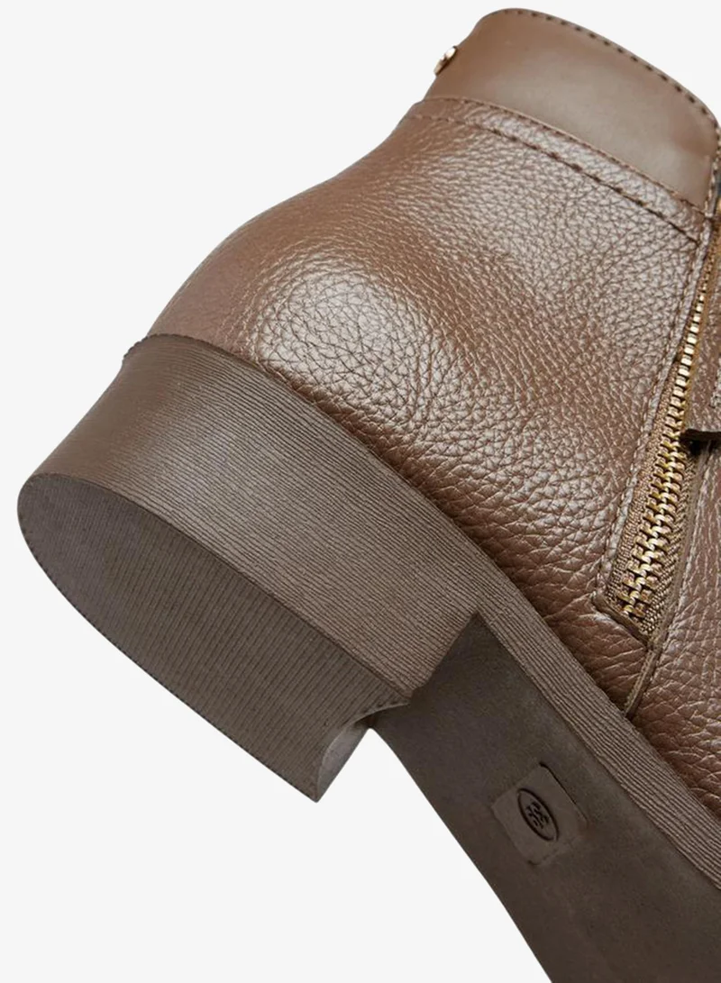 Flora Bella By Shoexpress TAUPE Solid Ankle Boots with Zip Closure for Women | Best Price UAE