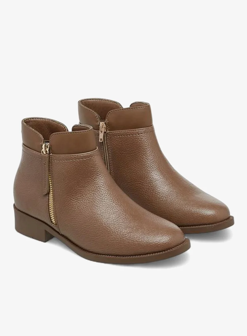 Flora Bella By Shoexpress TAUPE Solid Ankle Boots with Zip Closure for Women | Best Price UAE