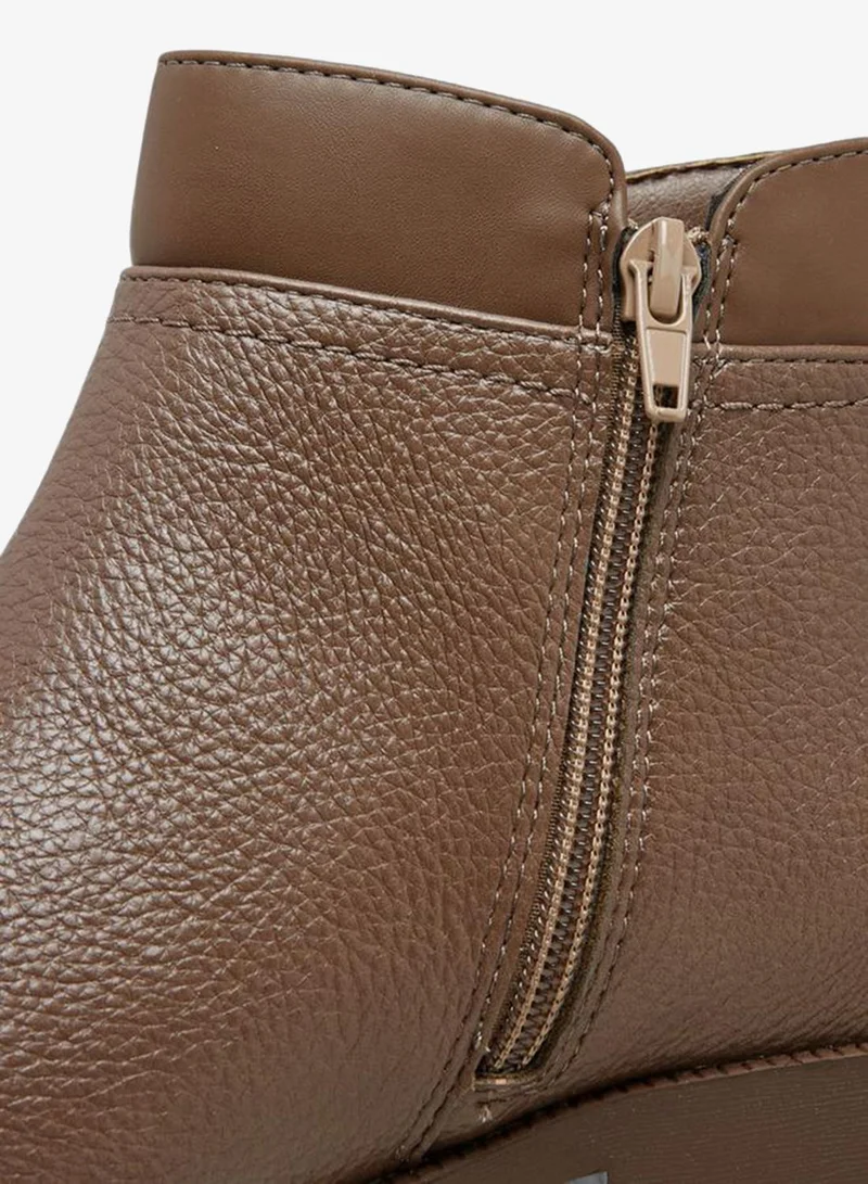Flora Bella By Shoexpress TAUPE Solid Ankle Boots with Zip Closure for Women | Best Price UAE