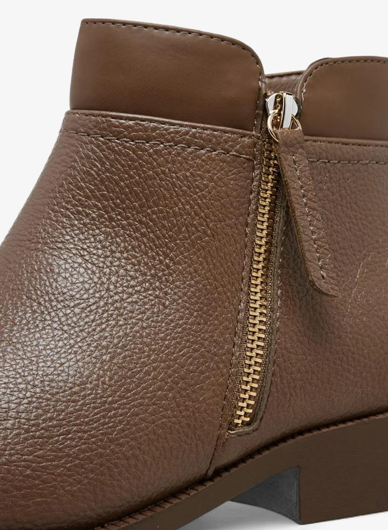 Flora Bella By Shoexpress TAUPE Solid Ankle Boots with Zip Closure for Women | Best Price UAE