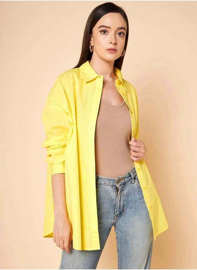 هاي ستار Stay effortlessly stylish with this comfortable Yellow Oversized Shirts Solid design crafted from 100% Cotton featuring Long Sleeves with Button closure.