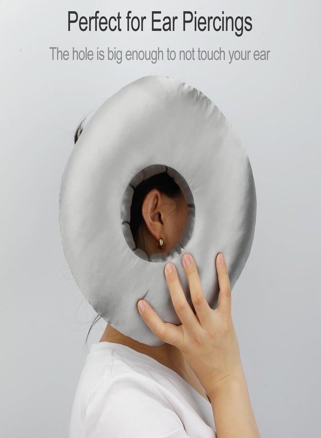 HapiPoppy Silky Ear Piercing Pillows with Hole for Side Sleepers Donut Pillow Ear Pain Relief CNH Pressure Sore Ear Guard Satin Silver Gray - Image 2