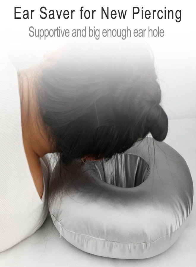 HapiPoppy Silky Ear Piercing Pillows with Hole for Side Sleepers Donut Pillow Ear Pain Relief CNH Pressure Sore Ear Guard Satin Silver Gray - Image 4