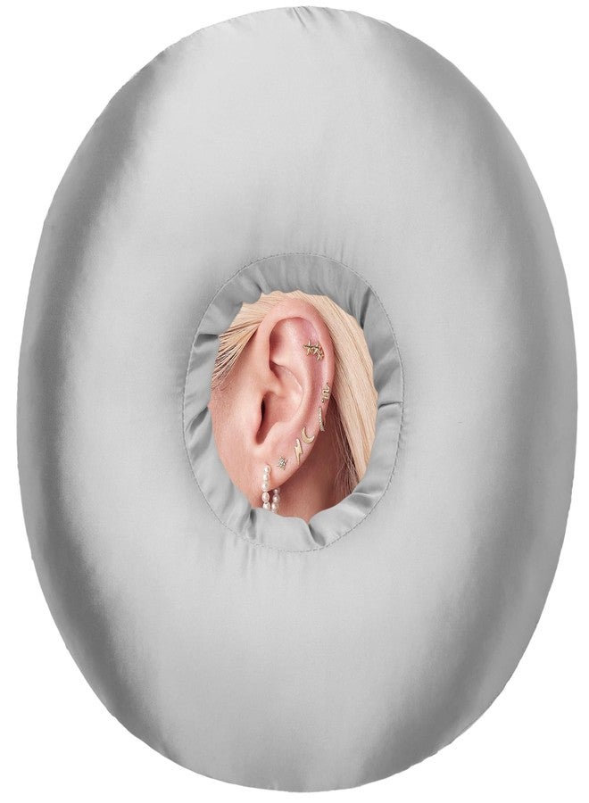 HapiPoppy Silky Ear Piercing Pillows with Hole for Side Sleepers Donut Pillow Ear Pain Relief CNH Pressure Sore Ear Guard Satin Silver Gray - Image 1