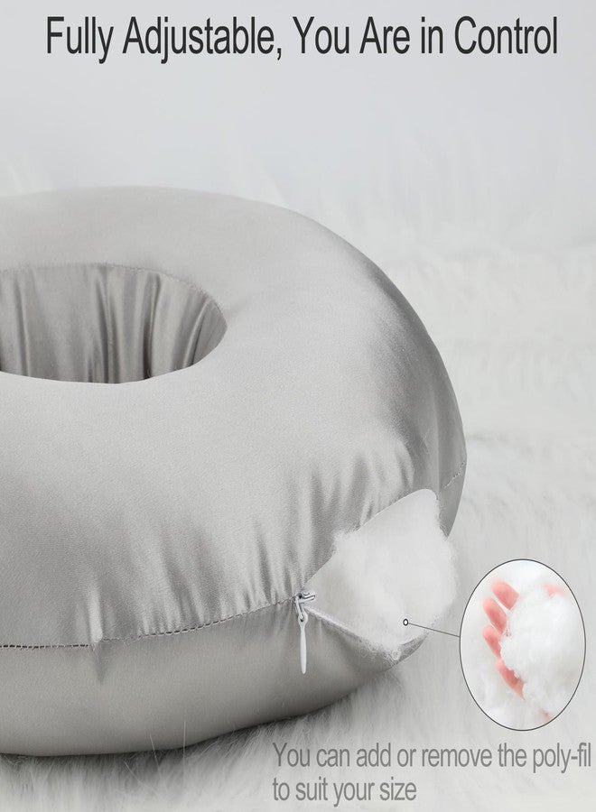 HapiPoppy Silky Ear Piercing Pillows with Hole for Side Sleepers Donut Pillow Ear Pain Relief CNH Pressure Sore Ear Guard Satin Silver Gray - Image 5