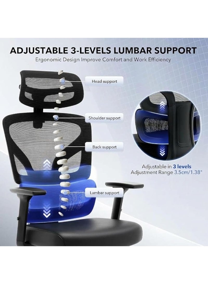 Professional Ergonomic Office and Doctor Chair with Adjustable Lumbar Support, 3D Headrest, and 3D Armrests - Image 5