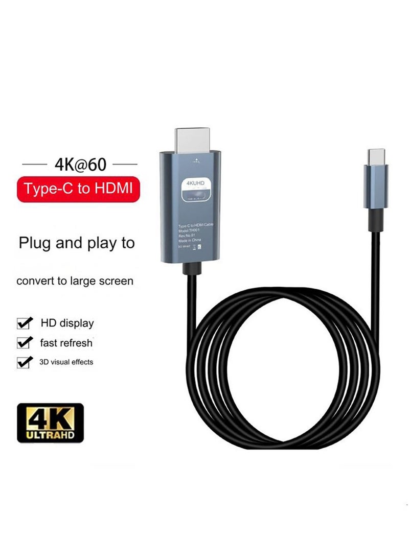 Generic - HDMI to USB C Cable 6.6FT,HDMI 2.0, HD 4K@60Hz, USB 3.1 C to HDMI 2.0 Cord, Thunderbolt 3/4 Compatible for iPhone 15 Pro/Max, MacBook Pro/Air 2023, iPad Pro, Surface Book 2, Galaxy S23 - Image 1