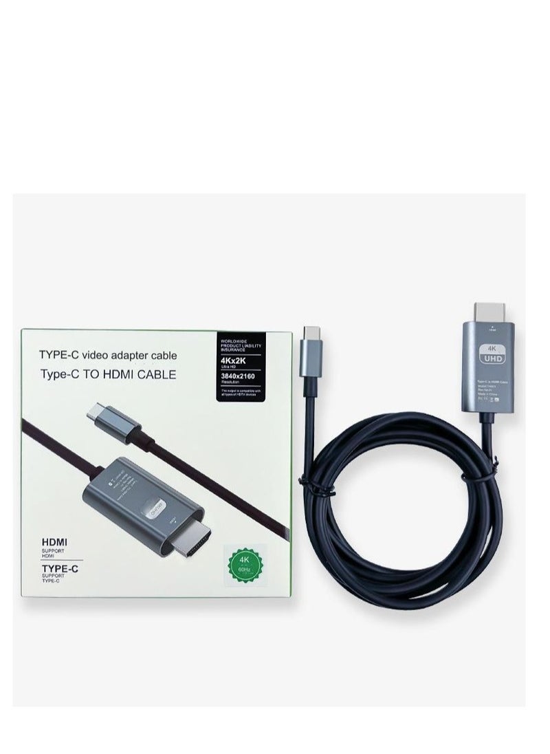 Generic - HDMI to USB C Cable 6.6FT,HDMI 2.0, HD 4K@60Hz, USB 3.1 C to HDMI 2.0 Cord, Thunderbolt 3/4 Compatible for iPhone 15 Pro/Max, MacBook Pro/Air 2023, iPad Pro, Surface Book 2, Galaxy S23 - Image 1