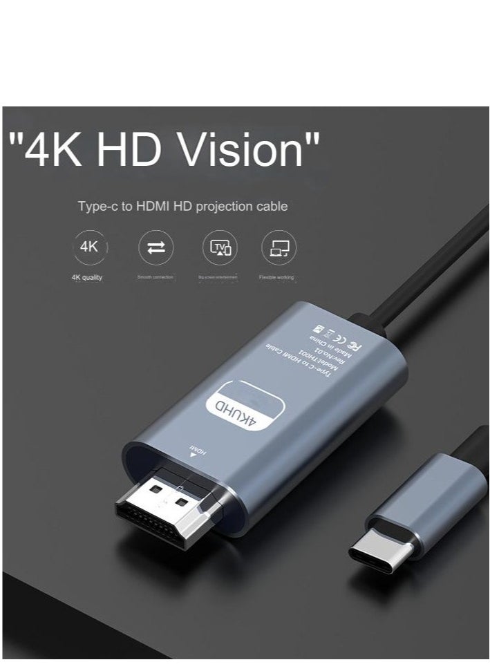 Generic - HDMI to USB C Cable 6.6FT,HDMI 2.0, HD 4K@60Hz, USB 3.1 C to HDMI 2.0 Cord, Thunderbolt 3/4 Compatible for iPhone 15 Pro/Max, MacBook Pro/Air 2023, iPad Pro, Surface Book 2, Galaxy S23 - Image 1
