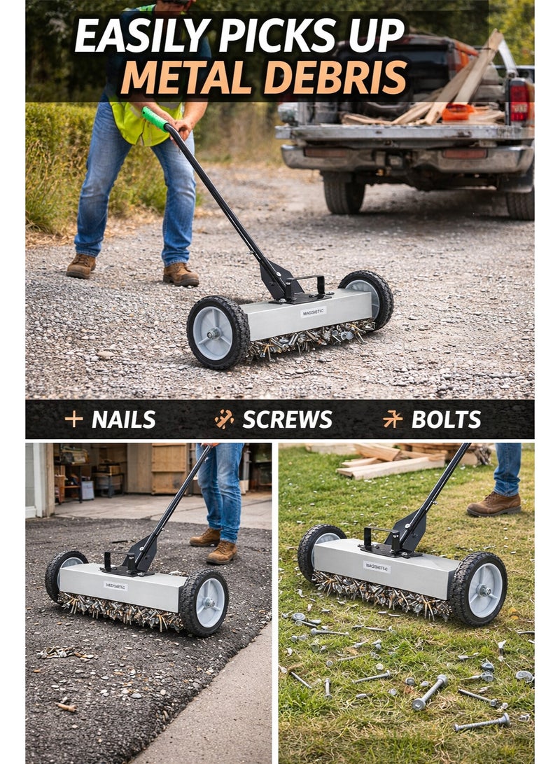 Workland مكنسة مغناطيسية بقطر 18 بوصة مع عجلات – أداة مغناطيسية ثقيلة لجمع المسامير والبراغي والحطام المعدني – مثالية للمرآب، الممر، ورشة العمل ومواقع البناء - Image 3