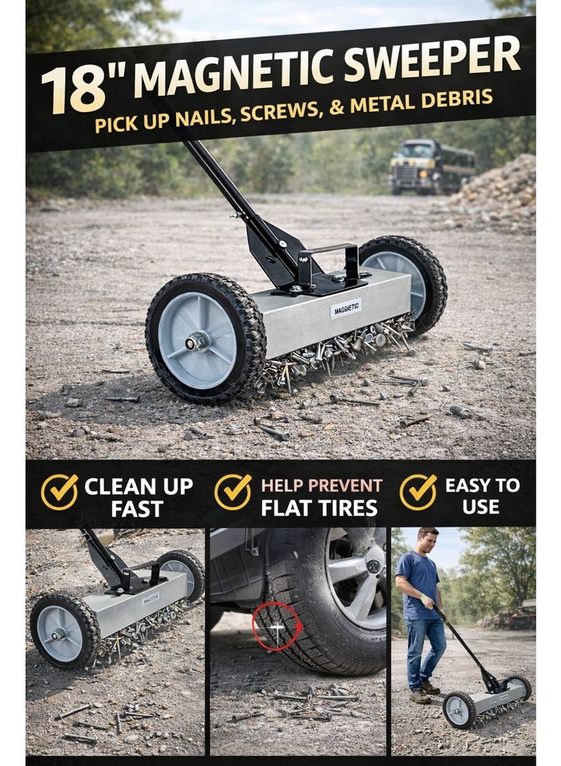 Workland مكنسة مغناطيسية بقطر 18 بوصة مع عجلات – أداة مغناطيسية ثقيلة لجمع المسامير والبراغي والحطام المعدني – مثالية للمرآب، الممر، ورشة العمل ومواقع البناء - Image 4