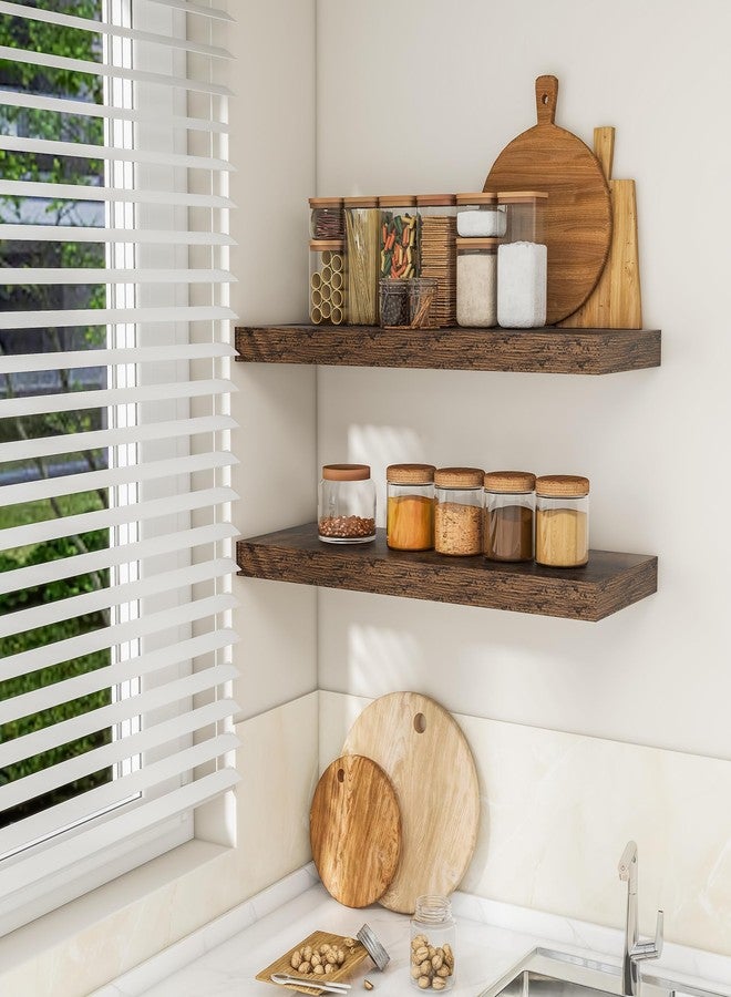 RICHFOCUS 36Inch Floating Shelves for Wall 2 Pack Shelves for Bedroom|Kitchen|Bathroom Wall Mounted Rustic Wood Floating Shelf with Invisible Brackets for Books|Storage|Decor, Rustic Brown - Image 3