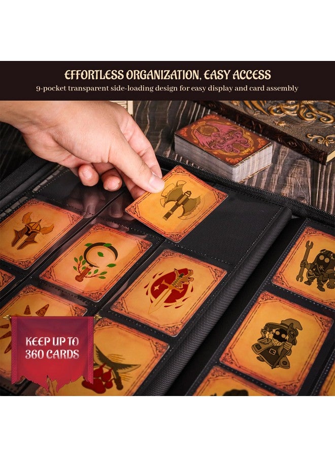 CZYY Trading Card Binder - 3D Embossed Pu Leather Album With Zipper, 9-Pocket & Side-Loading Folder Holds 360 Cards Holder, Storage & Display Case For Mtg, Tcg, Sport & Collectible Card (Orange)  - Image 4