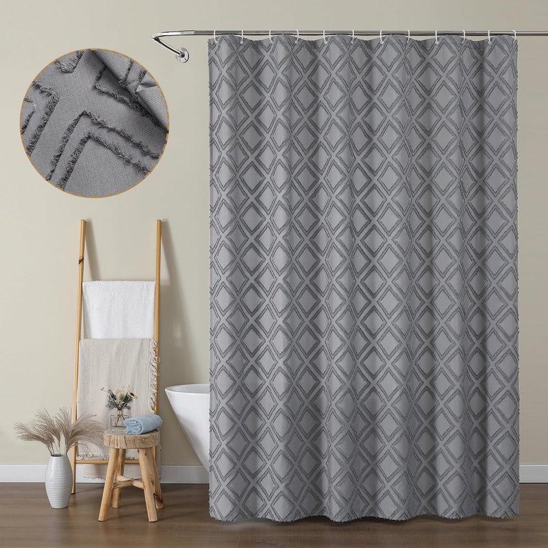 OWENIE Solid Grey Fabric Shower Curtain for Bathroom  Farmhouse Boho Shower Curtain- Soft Cloth & Hotel Spa Quality  Machine Washable Shower Curtain Sets with 12 Hooks  Grommets Top  72Wx78L - Image 2