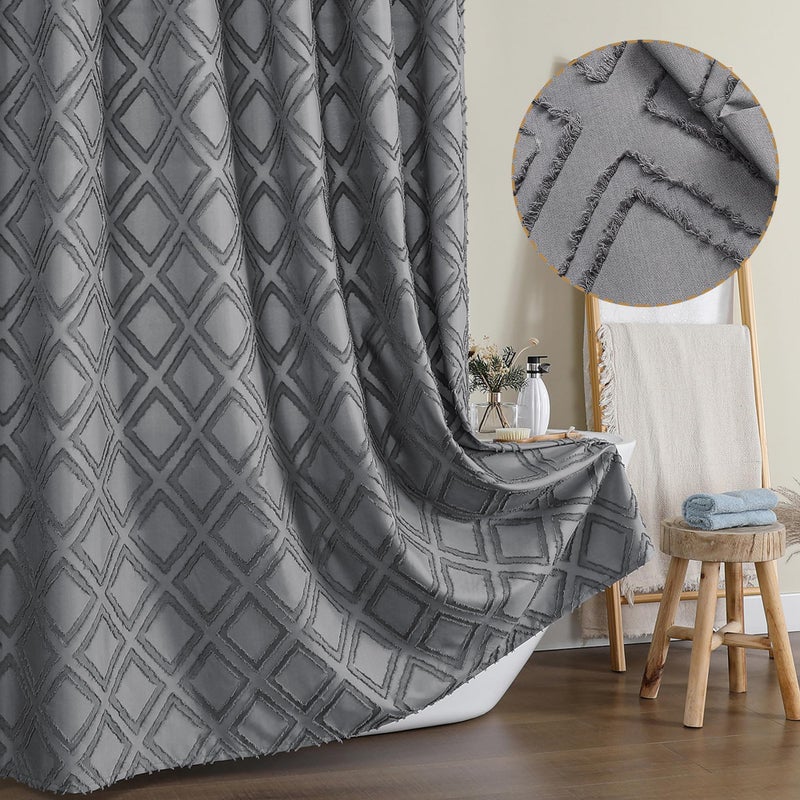 OWENIE Solid Grey Fabric Shower Curtain for Bathroom  Farmhouse Boho Shower Curtain- Soft Cloth & Hotel Spa Quality  Machine Washable Shower Curtain Sets with 12 Hooks  Grommets Top  72Wx78L - Image 1