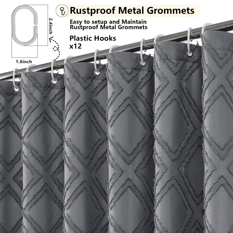 OWENIE Solid Grey Fabric Shower Curtain for Bathroom  Farmhouse Boho Shower Curtain- Soft Cloth & Hotel Spa Quality  Machine Washable Shower Curtain Sets with 12 Hooks  Grommets Top  72Wx78L - Image 4