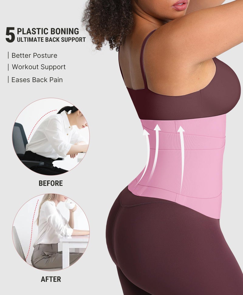 FeelinGirl Waist Trainer for Women Control Waist Cincher Trimmer Triple Belt Hooks Steel Bones Firm Control Body Shaper Pink - Image 3