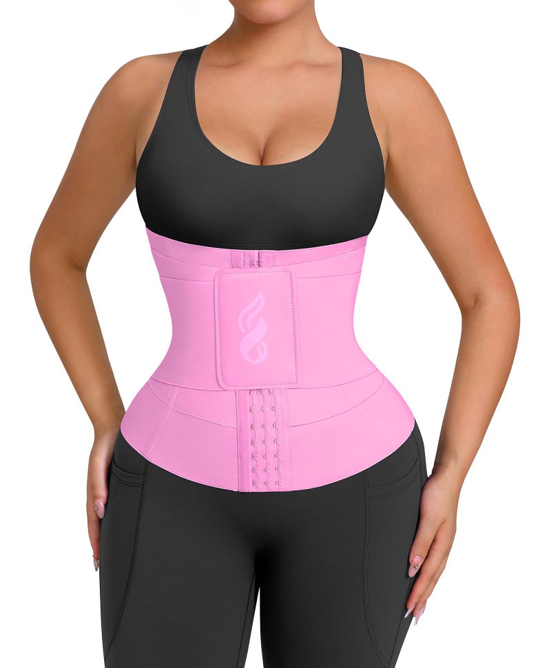 FeelinGirl Waist Trainer for Women Control Waist Cincher Trimmer Triple Belt Hooks Steel Bones Firm Control Body Shaper Pink - Image 1