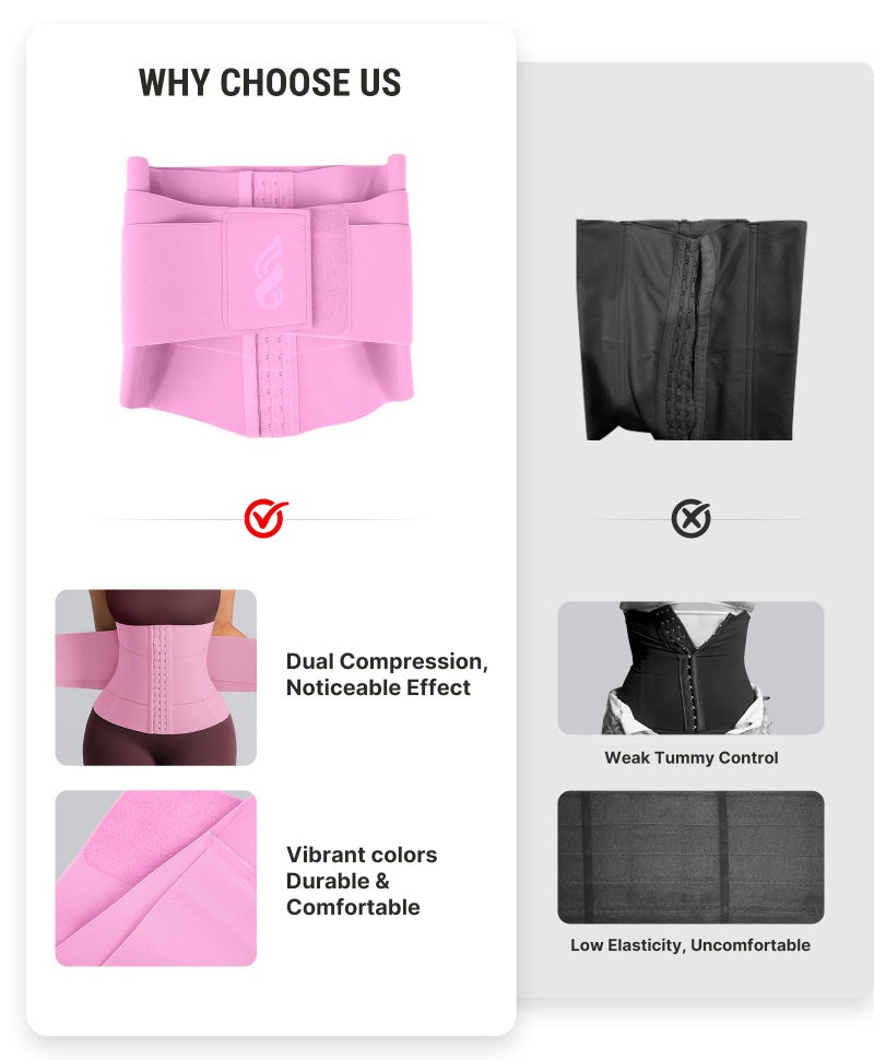 FeelinGirl Waist Trainer for Women Control Waist Cincher Trimmer Triple Belt Hooks Steel Bones Firm Control Body Shaper Pink - Image 5