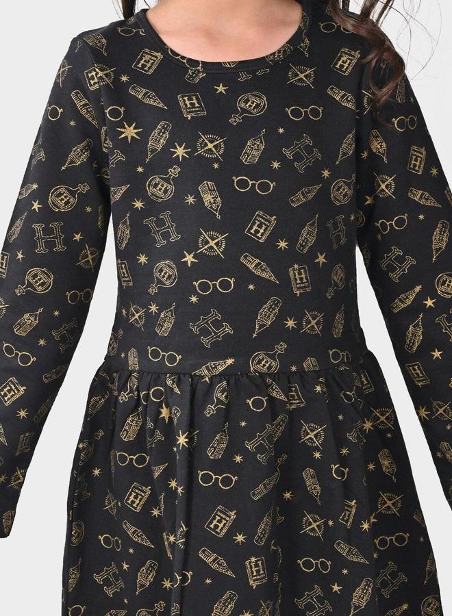 Bonkids Girl's Black 100% Cotton Printed Regular Fit Dress - Image 2