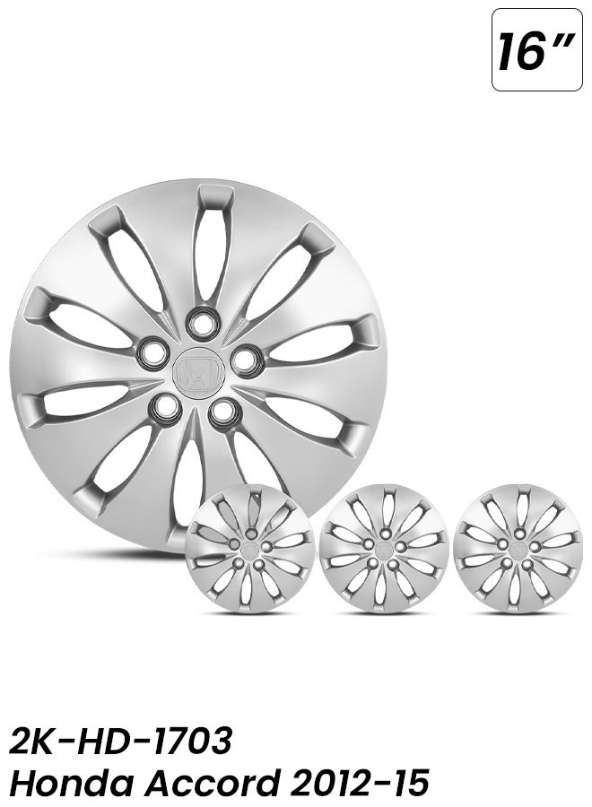Honda 16 Inch Wheel Covers for Honda Accord 2012–2015 Model 2K-HD-1703 Premium ABS Hub Caps Set of 4 OEM Style Silver Finish Durable Snap Fit Design Compatible with 16” Steel Rims - Image 1