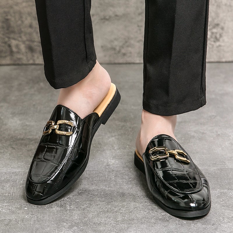 Baotou Half-Slip Leather Shoes For Men 2025 British Style Fitting Room Half-Heelless Lazy Pointed Leather Shoes For Men - Image 4
