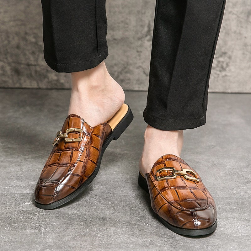 Baotou Half-Slip Leather Shoes For Men 2025 British Style Fitting Room Half-Heelless Lazy Pointed Leather Shoes For Men - Image 3