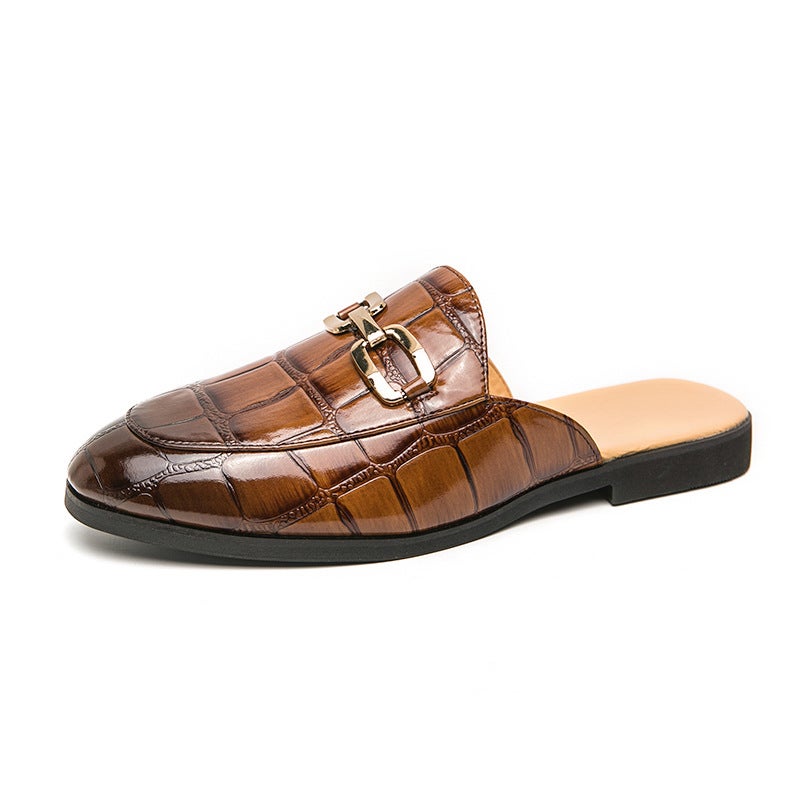 Baotou Half-Slip Leather Shoes For Men 2025 British Style Fitting Room Half-Heelless Lazy Pointed Leather Shoes For Men - Image 1