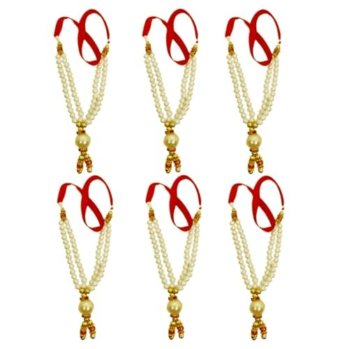 DT DECTONE Religious Moti Ki Mala for God Idol Pearl Beads for Murti Statue Gods Idols, for Temple Idols, Pooja Haar for Idols - (Cream, Pack of 6) - Image 1
