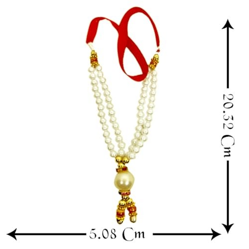 DT DECTONE Religious Moti Ki Mala for God Idol Pearl Beads for Murti Statue Gods Idols, for Temple Idols, Pooja Haar for Idols - (Cream, Pack of 6) - Image 2