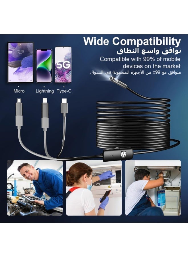 BlueFire Dual Lens Endoscope Camera with Light | 1920 x 1440 HD Borescope Inspection Camera | 8+1 Adjustable LED Lights | IP68 Waterproof Semi-Rigid Snake Cable | 5M Flexible Inspection Camera for Phones and Tablets - Image 5