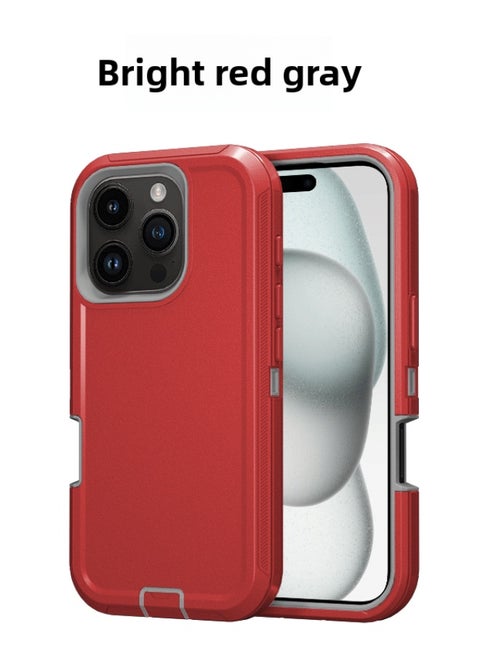 For Iphone 16promax Three-proof Mobile Phone Case Iph16plus Anti-drop Mobile Phone Case Hot Sale-Color:red Gray-Applicable Model:For Iphone16Pro Single Chassis