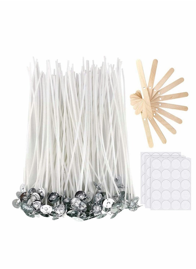 KASTWAVE Candle Wicks, 100 Pcs with 60Pcs Candle Wick Stickers and 10 Pcs Wooden Candle Wick Centering Device, Candle Making Kit, Cotton Pre-Waxed Candle Wicks for Soy Beeswax Candle DIY Gift (4inch)  - Image 1