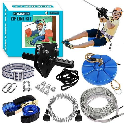HOKINETY Zip Line Kit for Kids Adults  Up to 450Lbs 150FT Zipline for Backyard Outdoor with 100 Rust Proof Removable Trolley Swing Seat Safety Harness Spring Brake - Image 1