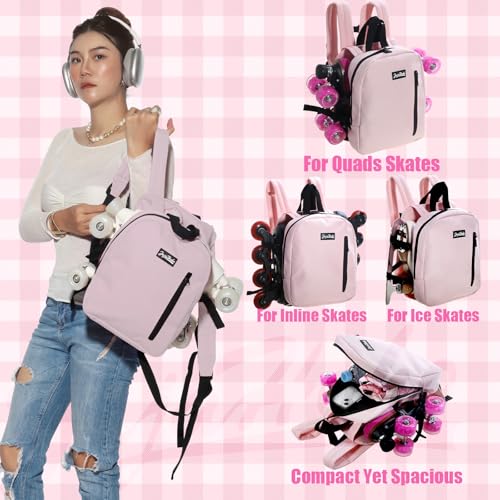 JajaHoho Roller skates bags for Women Men Multifunctional Sports Backpack for Rollerskates Ice skates Inline skates Skate Gear Storage Durable and Stylish 11 x 9 x 3 inches Baby Pink - Image 3