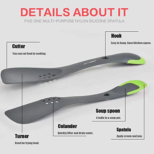 Aeelue Kitchen Utensil 5 in 1 Multifunctional Nonstick Cutter, Turner, Colander, Soup Spoon, Spatula, Green - 2 Pcs - Image 3