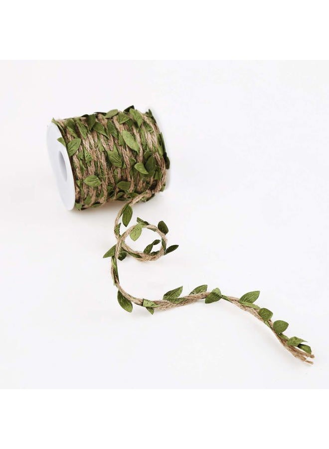 CCINEE Natural Jute Twine, Creative Burlap Leaf Ribbon 5MM with Artificial Green Leaves, Perfect Braided Decorated Vine for Art & Crafting Home Packing Decoration and Any Party Decoration - Image 3