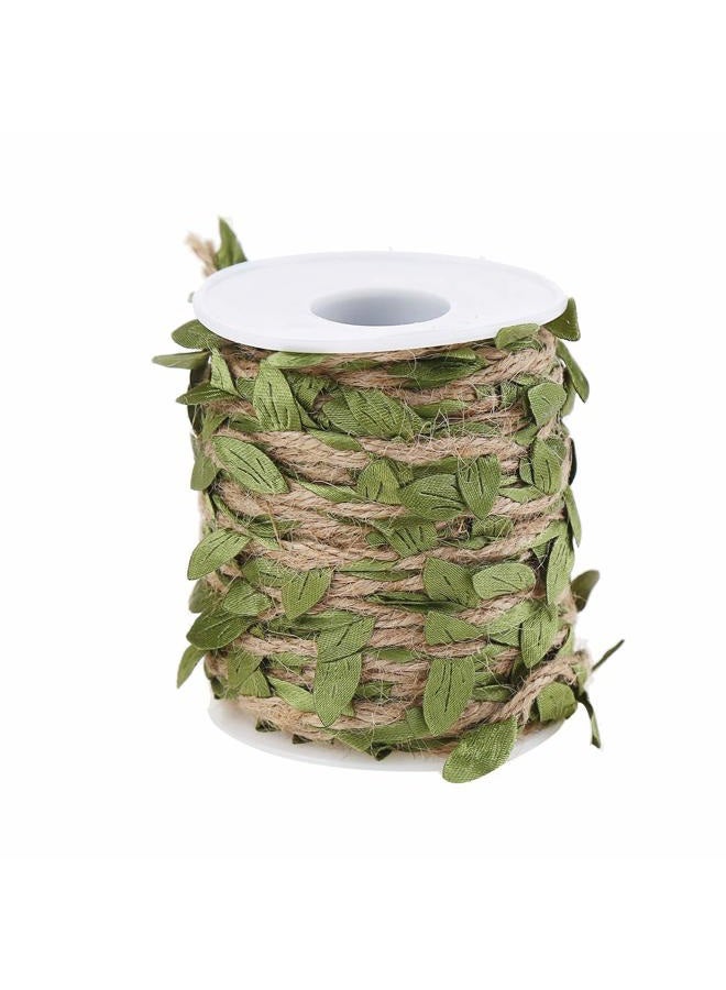 CCINEE Natural Jute Twine, Creative Burlap Leaf Ribbon 5MM with Artificial Green Leaves, Perfect Braided Decorated Vine for Art & Crafting Home Packing Decoration and Any Party Decoration - Image 1