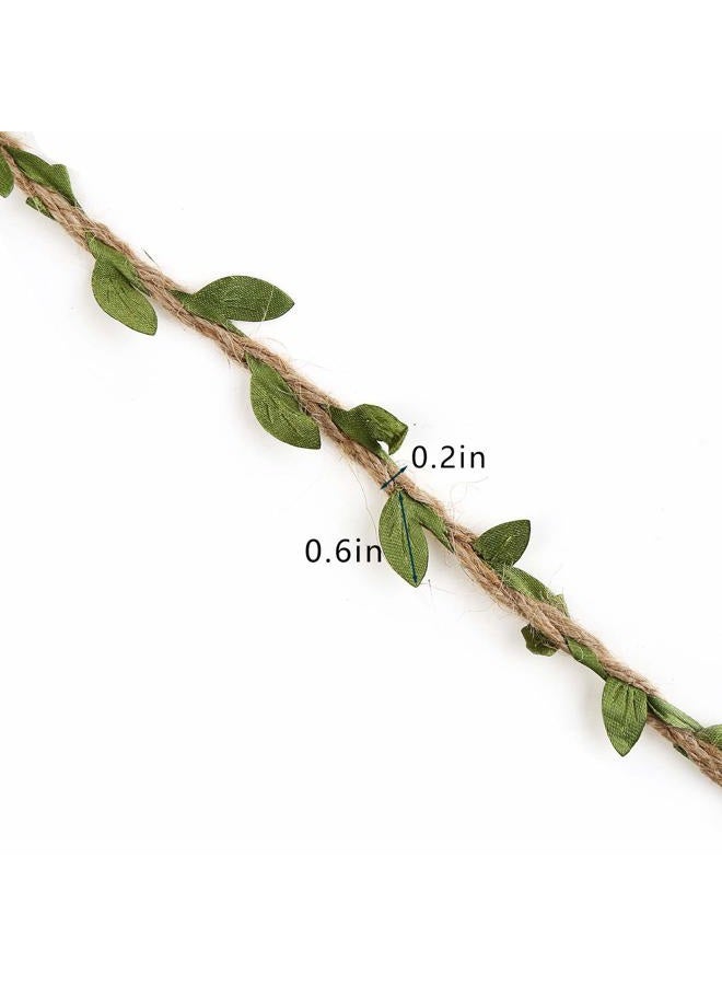 CCINEE Natural Jute Twine, Creative Burlap Leaf Ribbon 5MM with Artificial Green Leaves, Perfect Braided Decorated Vine for Art & Crafting Home Packing Decoration and Any Party Decoration - Image 2
