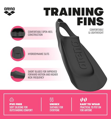 Arena Unisex Adult Comfortable Lightweight Swim Training Fins for Men and Women Silicone Short Blade Flippers Open Heel Design Black 67 - Image 3