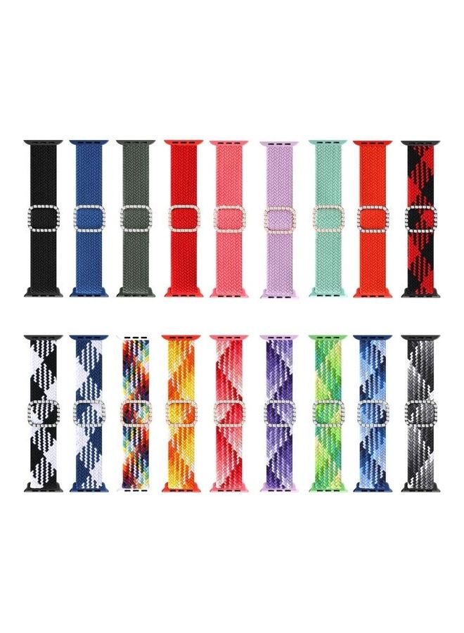 NIBEMINENT Adjustable Nylon Braided Elasticity Diamond Buckle Replacement Strap Watchband For Apple Watch Series 7/6/SE/5/4/3/2/1 45/44/42mm Black/White - Image 4