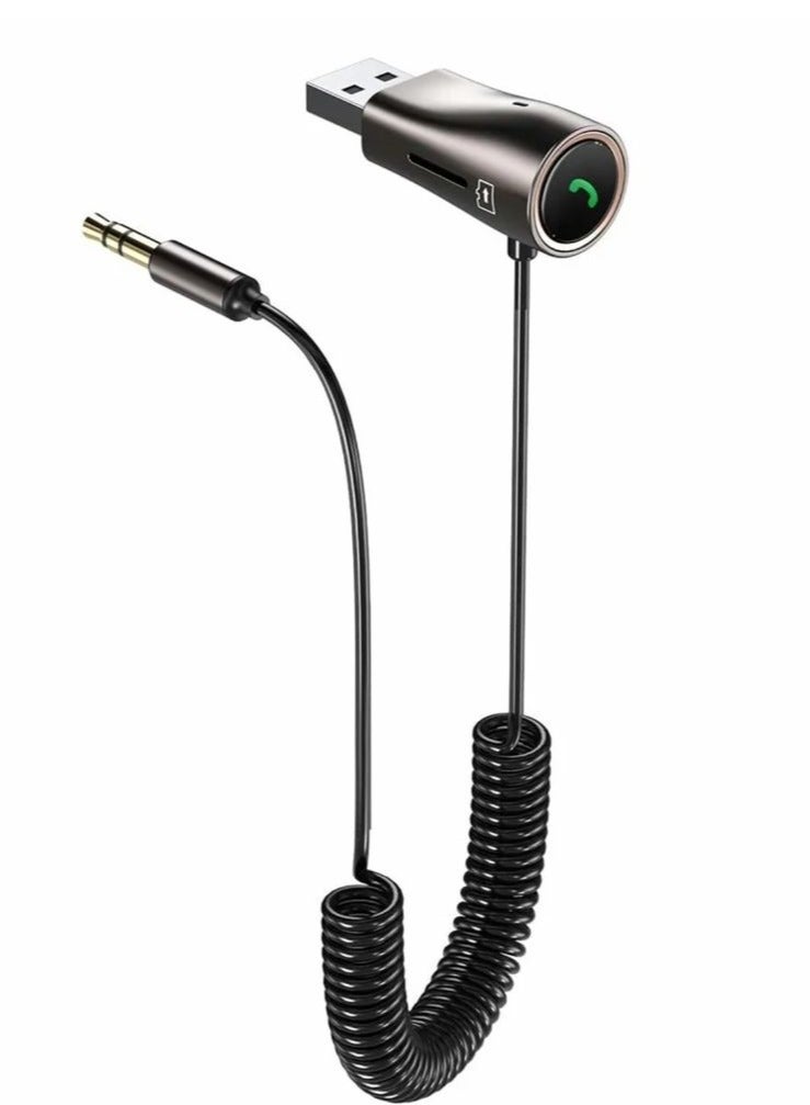 Car Bluetooth Aux Adapter, 3.5mm Bluetooth Receiver 5.0 for Car, Bluetooth Adapter Wireless Receiver, Built-in Microphone for Hands-Free Calls - Image 1