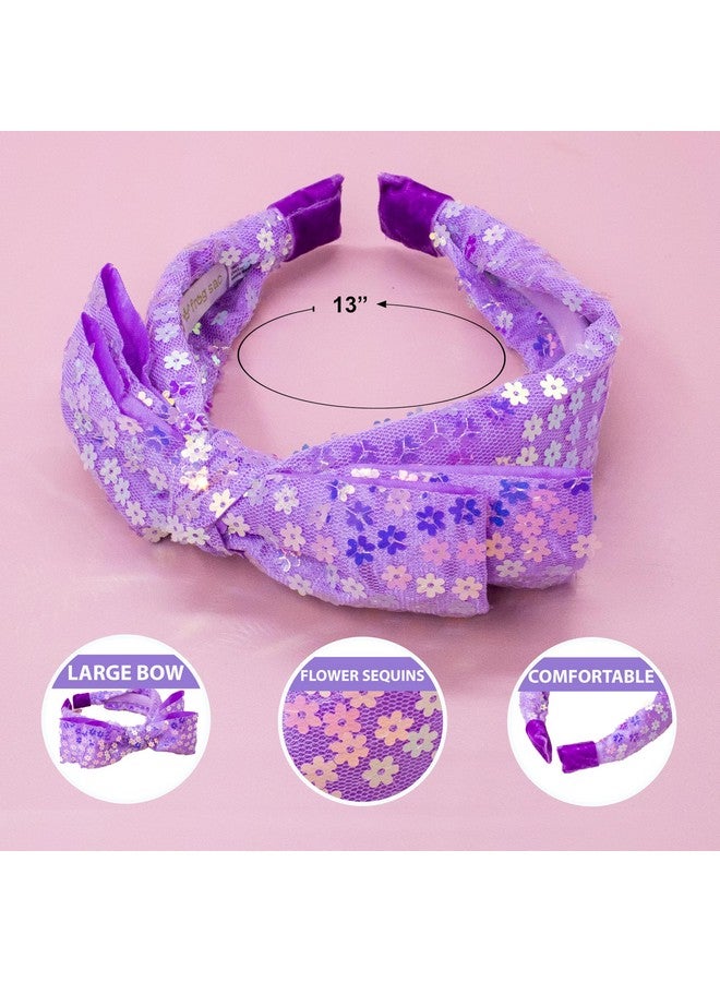 FROG SAC Bow Headbands For Girls - Toddler Hair Accessories, Little Girl Purple Bowknot Flower Hair Bands, Cute Knotted Kids Fashion Head Bands, Sparkly Floral Hairbands For Children - Image 4
