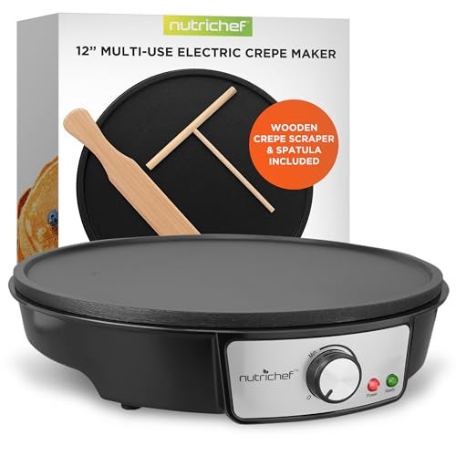 Nutrichef Electric Crepe Maker Pan & Griddle - 12 Inch Nonstick Cooktop, LED Indicators & Adjustable Temperature Control, Includes Spatula, Batter Spreader, Cooks Crepes, Roti & Pancakes - Image 2