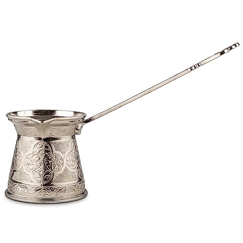 Alisveristime Authentic Turkish Coffee Pot Handmade CezveIbrik 295Inch Width 295Inch Height 1014 Ounce Enhance Your Coffee Experience Now 3 Cup Silver - Image 1